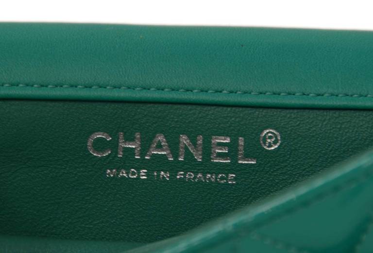 CHANEL Seafoam Green Quilted Patent Leather Extra Mini Crossbody Flap Bag 1