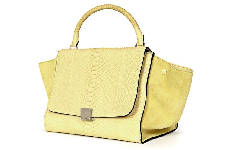 CELINE Butter Yellow Suede\u0026amp;Python Trapeze Bag w/Shoulder Strap at ...  