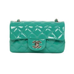 CHANEL Seafoam Green Quilted Patent Leather Extra Mini Crossbody Flap Bag