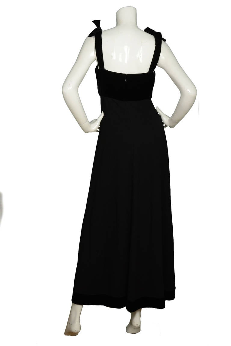 CHANEL Wool/velvet Long Dress With Bows In Excellent Condition In New York, NY