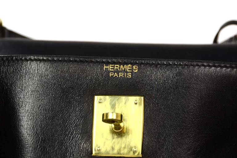 Hermes Black Box Leather Vintage 32cm Kelly c.1970 at 1stdibs