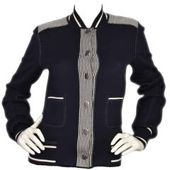 CHANEL Navy/White Coco Line Varsity Sweater Jacket
