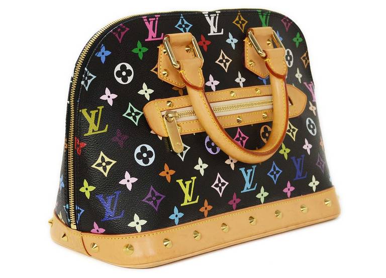 LOUIS VUITTON Black Multi-color Studded Alma Bag RT$2720 In Excellent Condition In New York, NY