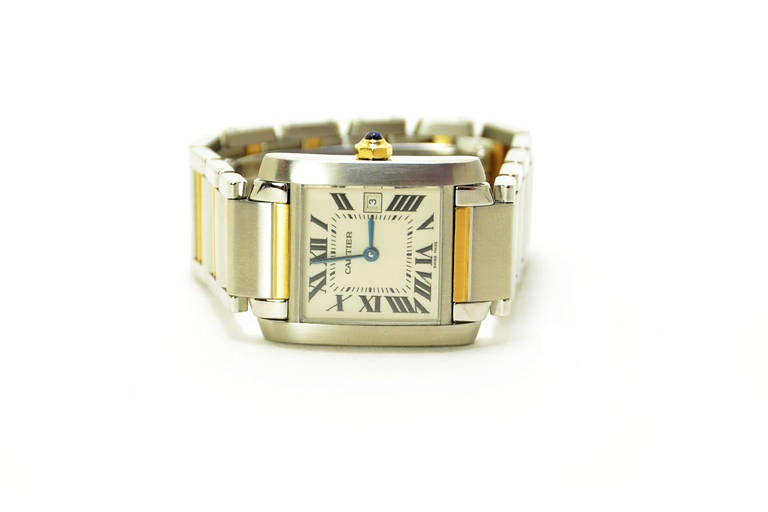 Cartier Yellow Gold and and Stainless Steel Tank Francaise Wristwatch In Excellent Condition In New York, NY