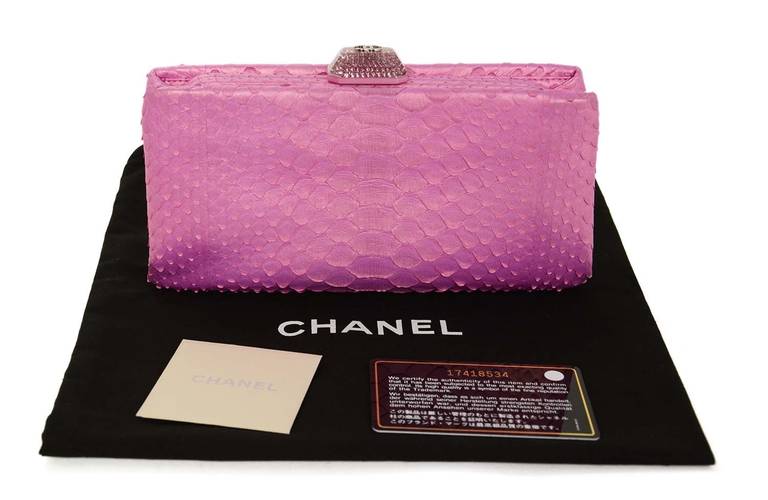 Chanel 2013 Pink Python Clutch Bag W Crystal Pushlock Rt.$3, 200 6