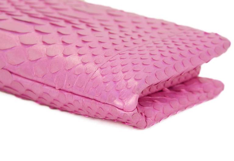 Women's Chanel 2013 Pink Python Clutch Bag W Crystal Pushlock Rt.$3, 200