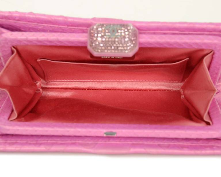 Chanel 2013 Pink Python Clutch Bag W Crystal Pushlock Rt.$3, 200 2