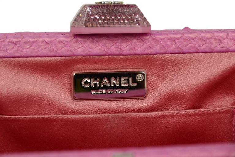 Chanel 2013 Pink Python Clutch Bag W Crystal Pushlock Rt.$3, 200 3