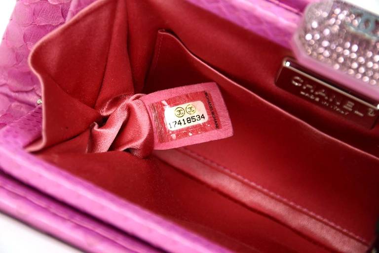 Chanel 2013 Pink Python Clutch Bag W Crystal Pushlock Rt.$3, 200 4