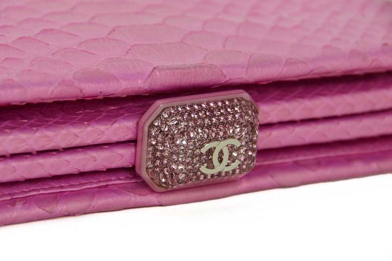 Chanel 2013 Pink Python Clutch Bag W Crystal Pushlock Rt.$3, 200 5