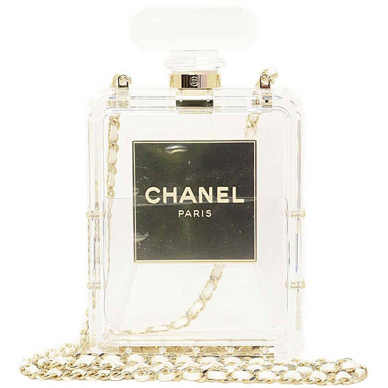Chanel NIB 2014 Runway Clear Plexiglass No. 5 Perfume Bottle Clutch Bag