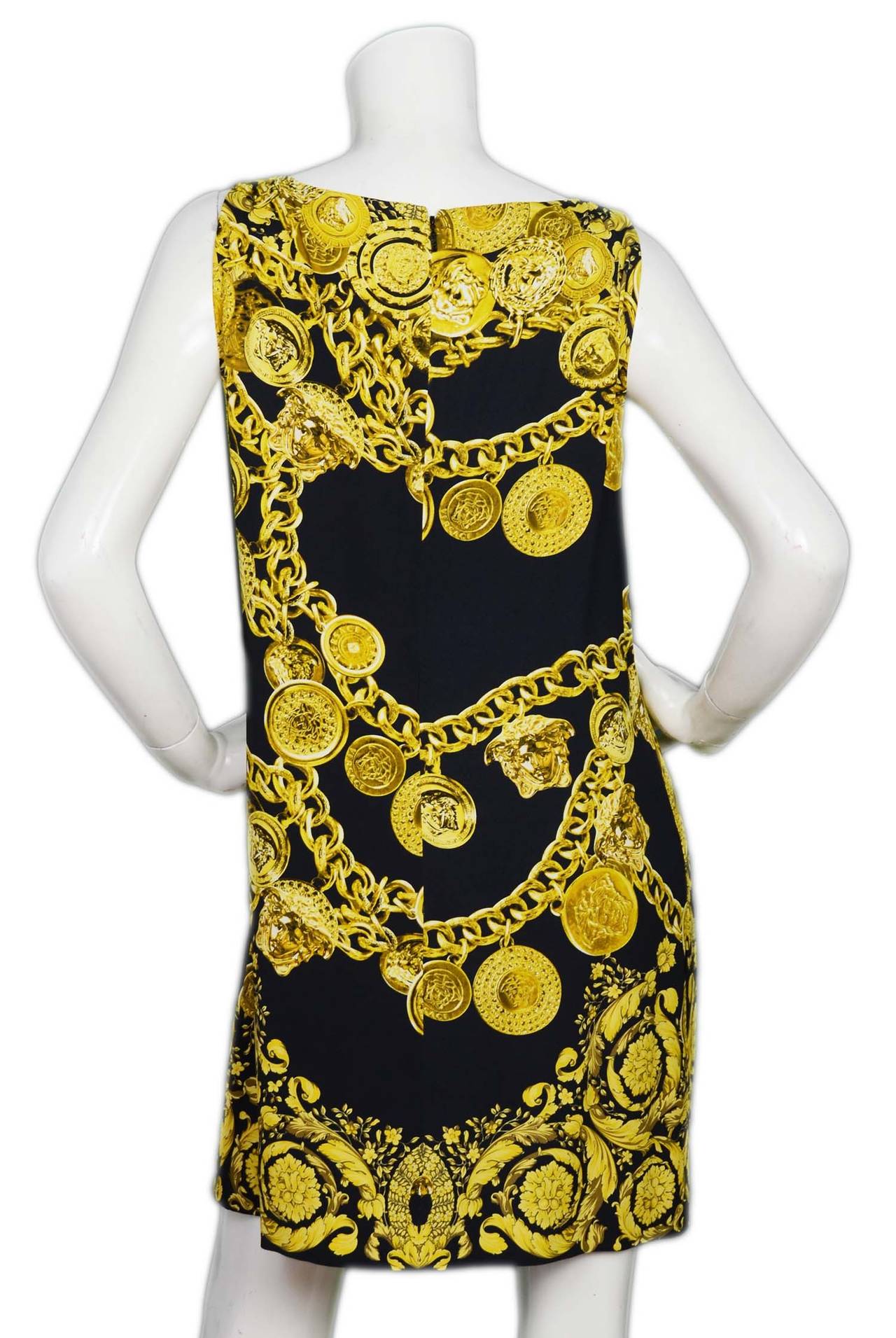 Versace 2014 Black and Gold Medusa Medallion Chain Print Mini Dress ...