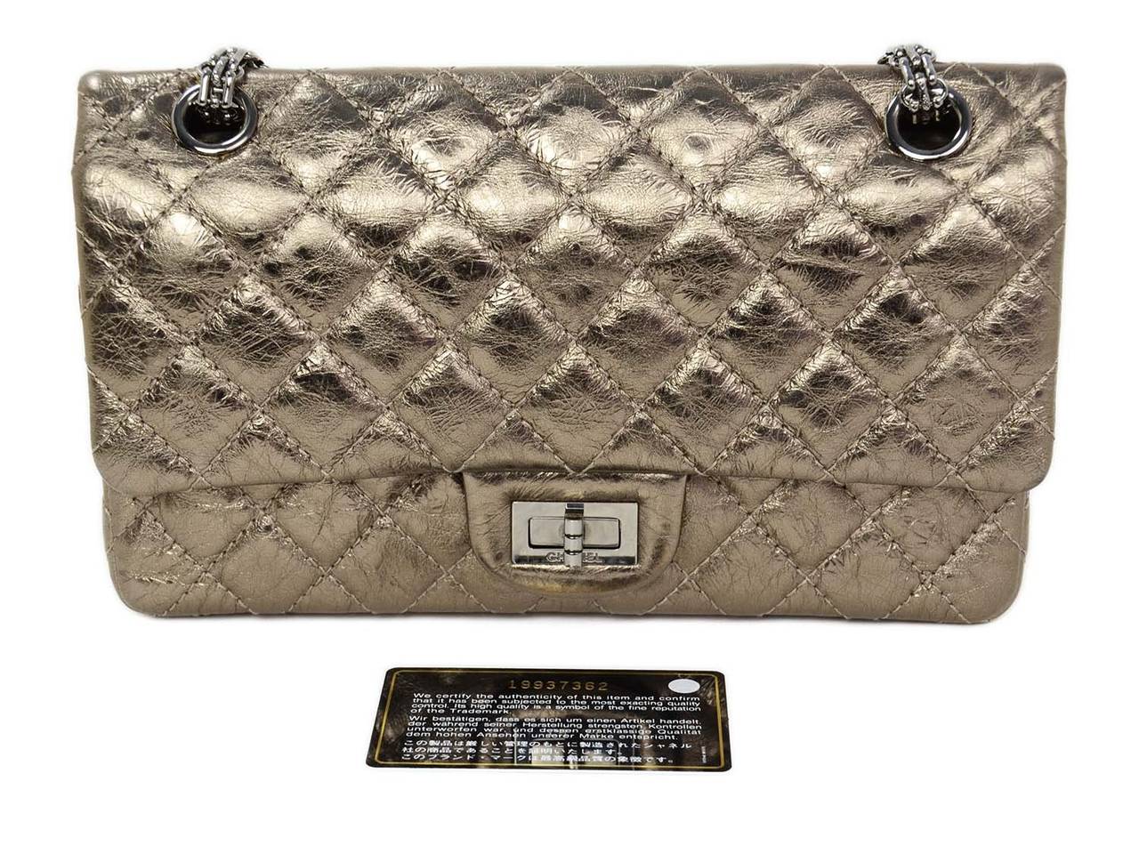 CHANEL Bronze Metallic Quilted Leather 2.55 225 Double Flap Classic Bag 5