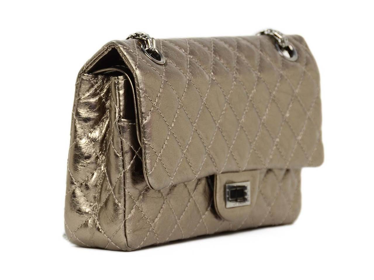 CHANEL Bronze Metallic Quilted Leather 2.55 225 Double Flap Classic Bag