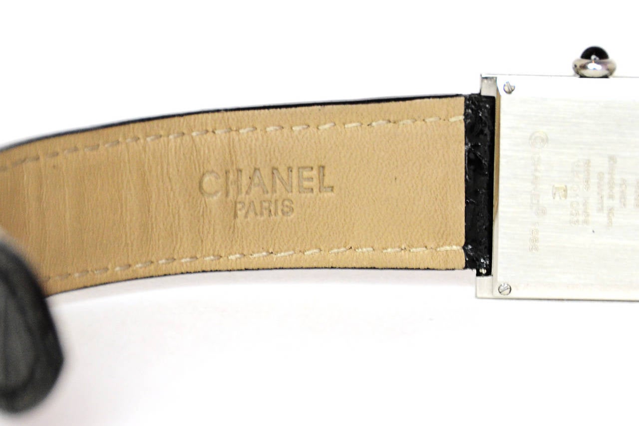 CHANEL Square Face Watch W/ Black Alligator Band In Excellent Condition In New York, NY