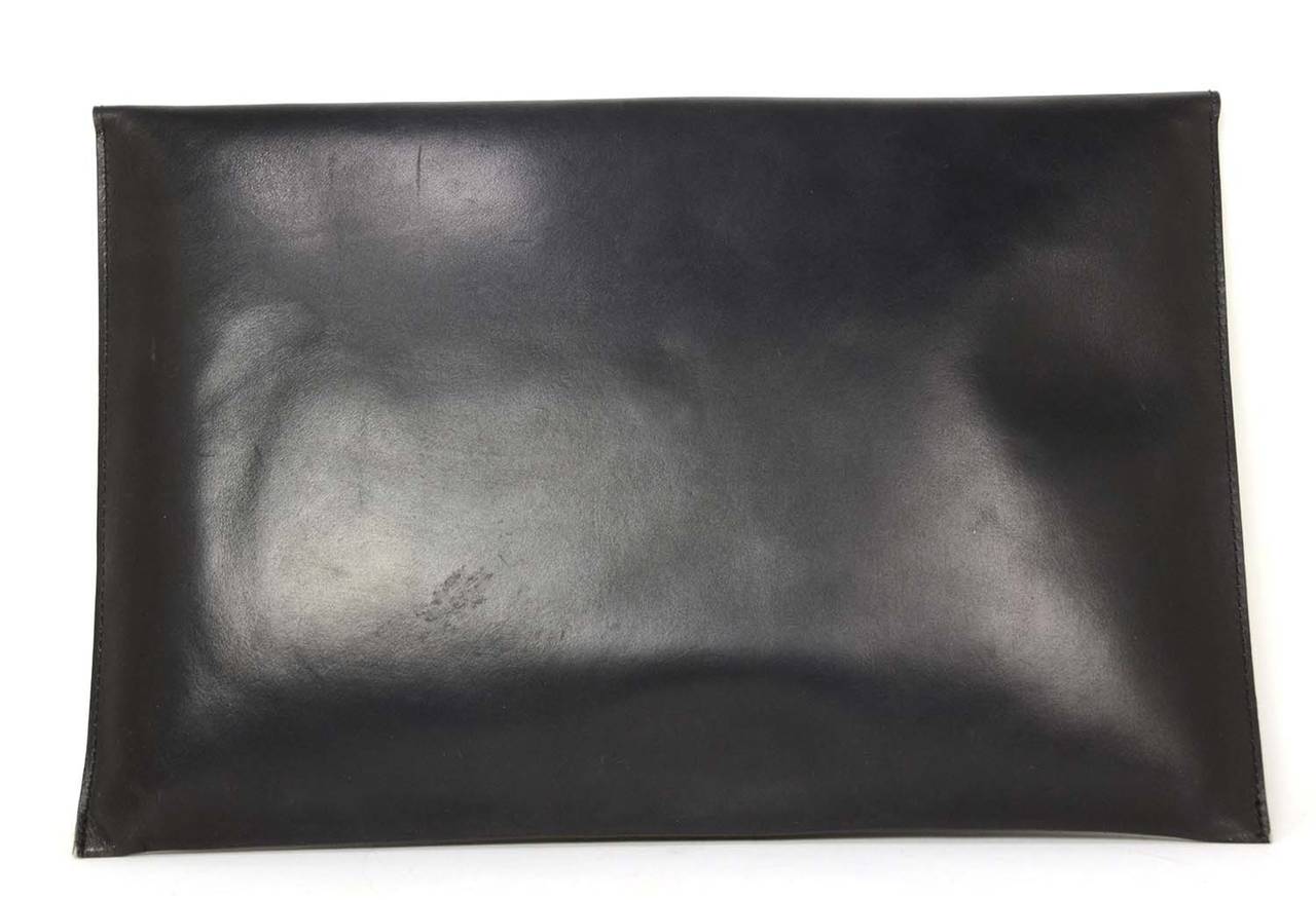 Chanel 1980s Black Leather Portfolio Envelope Clutch Bag with Embossed CC In Good Condition In New York, NY