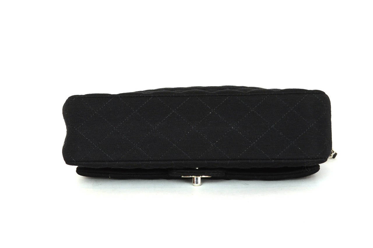 Women's CHANEL Black Jersey Quilted Double Flap Classic Bag