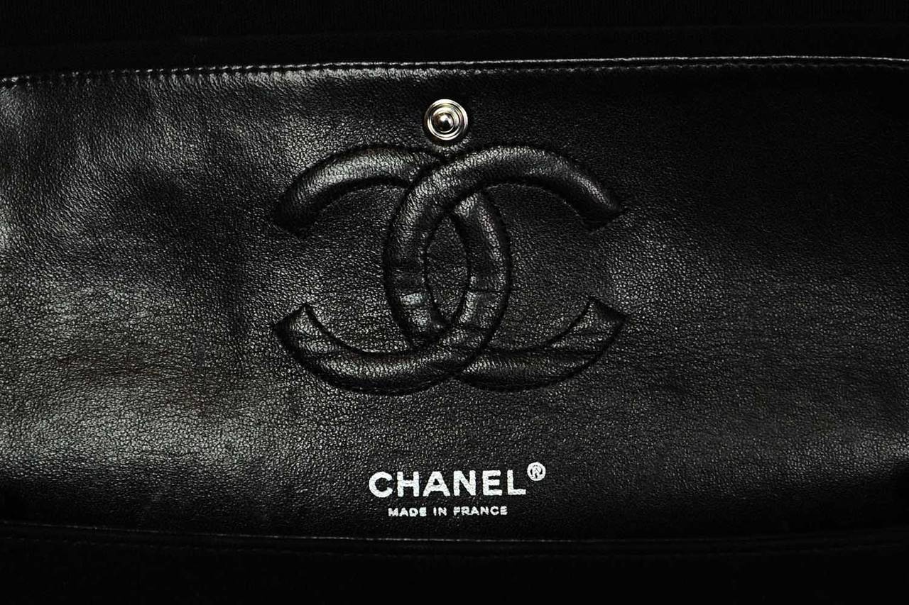CHANEL Black Jersey Quilted Double Flap Classic Bag 2
