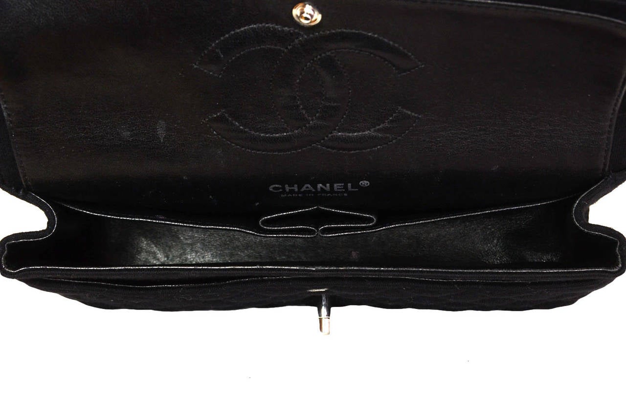 CHANEL Black Jersey Quilted Double Flap Classic Bag 1