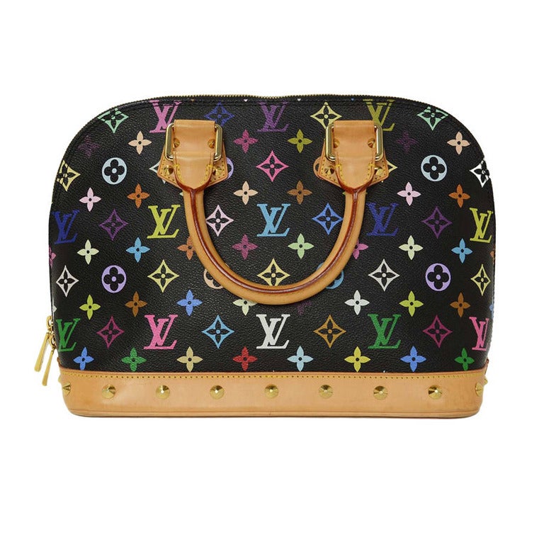 LOUIS VUITTON Black Multi-color Studded Alma Bag RT $2720

    Made in: France
    Year of Production: 2004
    Color: Black Multi-Color
    Materials: Coated Canvas, Leather
    Hardware: Goldton
    Lining: Alcantara
    Serial Number: