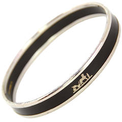 Hermes Black Enamel Caleche Horse and Carriage Bangle Bracelet PHW sz 70