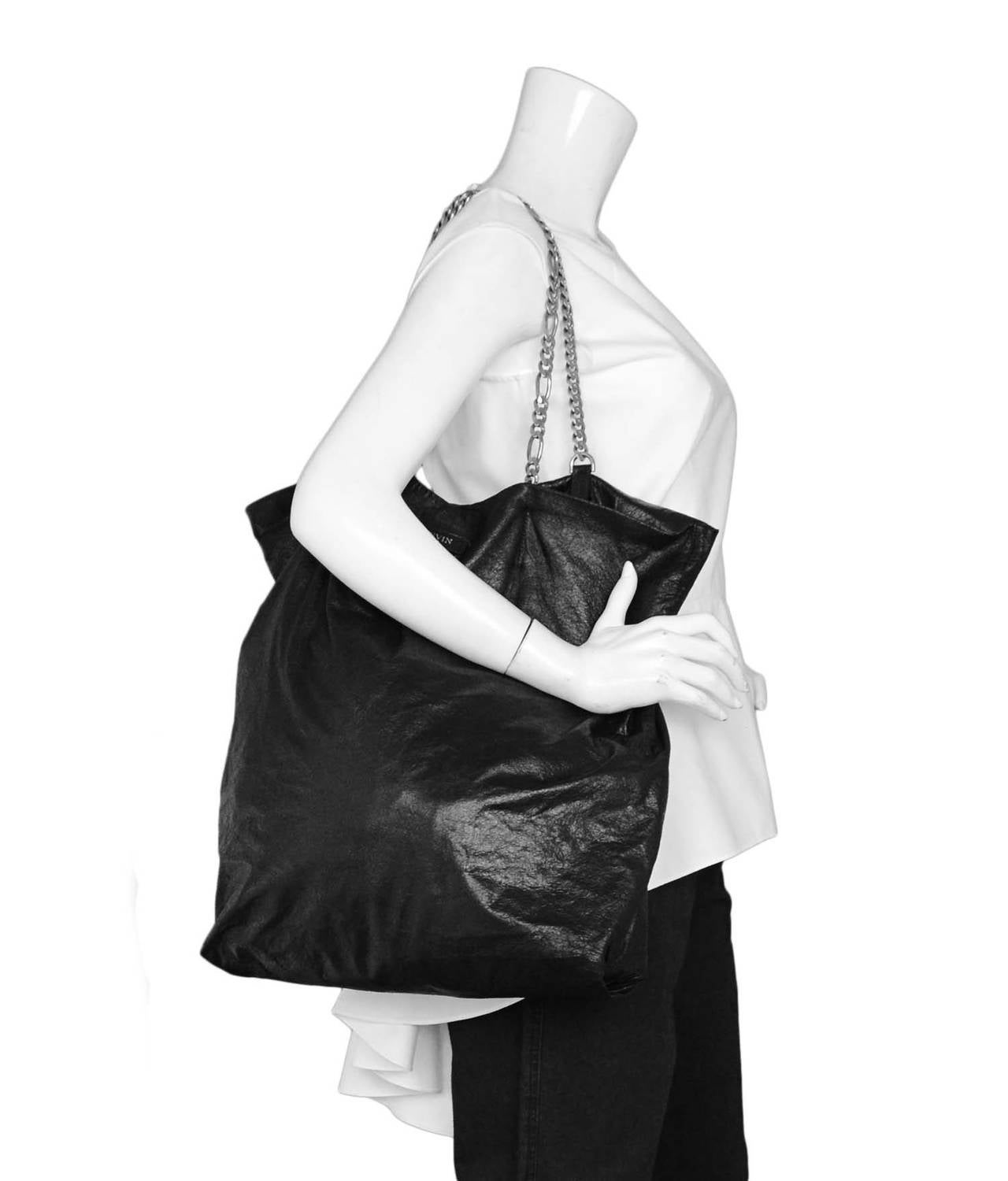 LANVIN Black Distressed Leather 