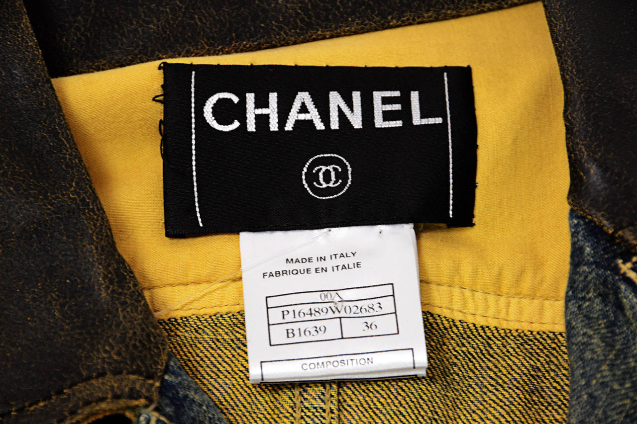 CHANEL Distressed Denim Jacket With Leather Trim 2