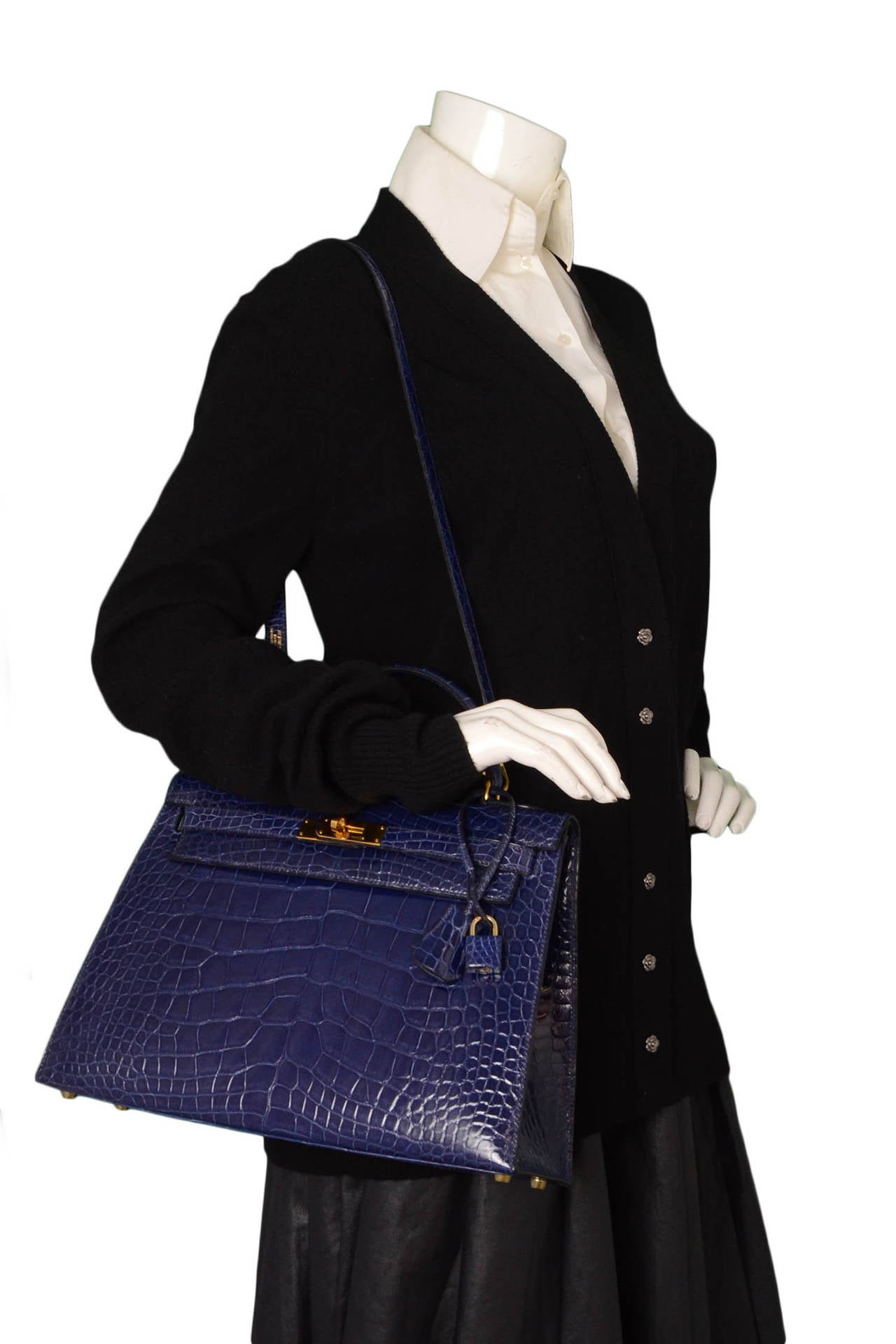 Kelly 35 alligator handbag Hermès Blue in Alligator - 31956611