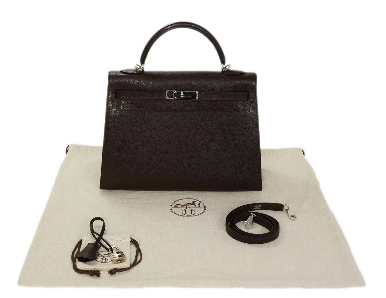 Hermes 2008 Brown 32cm Sellier Rigid Kelly Bag with Strap PHW
