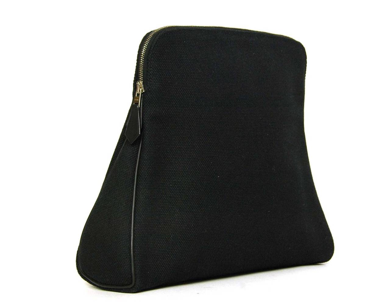 HERMES Black Canvas Cosmetic Toiletry Clutch Bag at 1stdibs