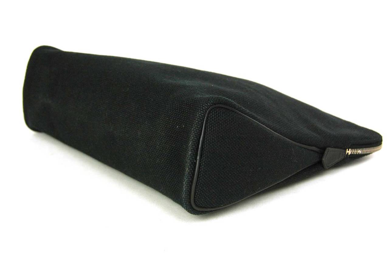 HERMES Black Canvas Cosmetic Toiletry Clutch Bag at 1stdibs