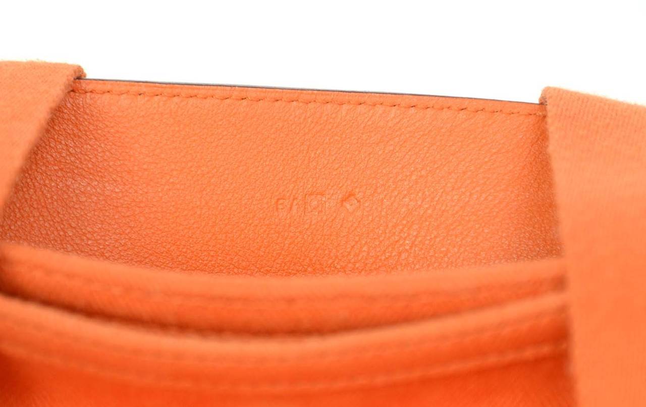 HERMES Orange Canvas Valparaiso GM Bag W/Leather Flap In Excellent Condition In New York, NY