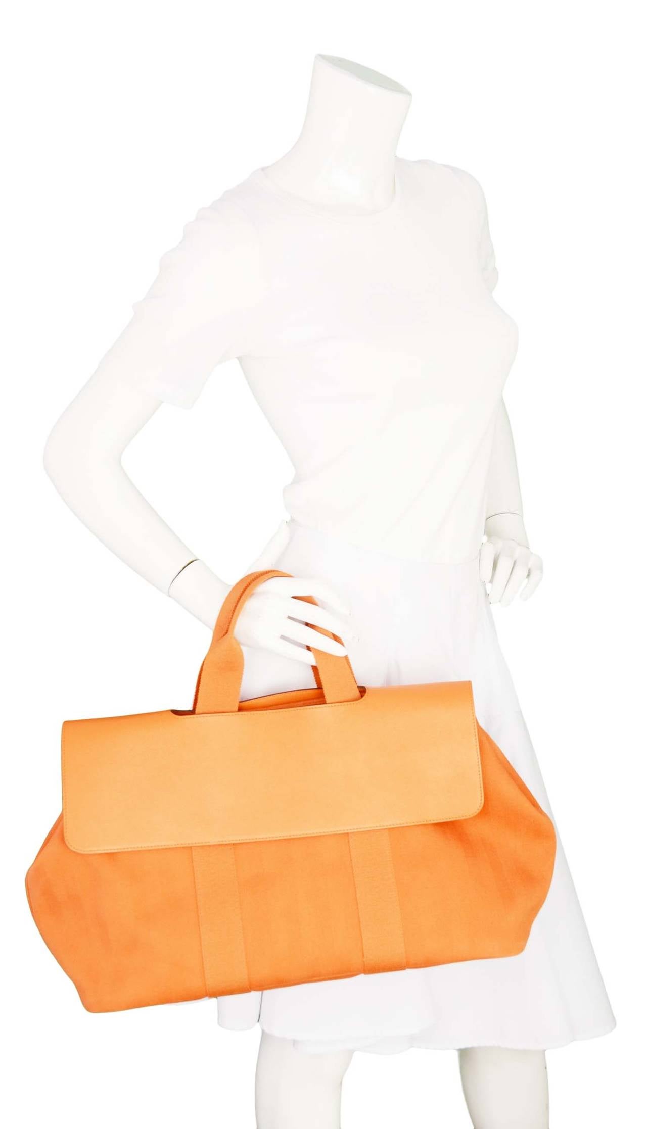 HERMES Orange Canvas Valparaiso GM Bag W/Leather Flap 3