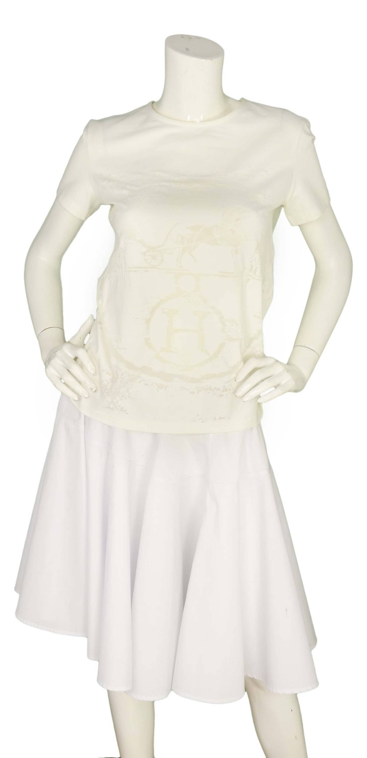 HERMES White Cotton Shortsleeve T-Shirt w/ Horse & Carriage sz 40