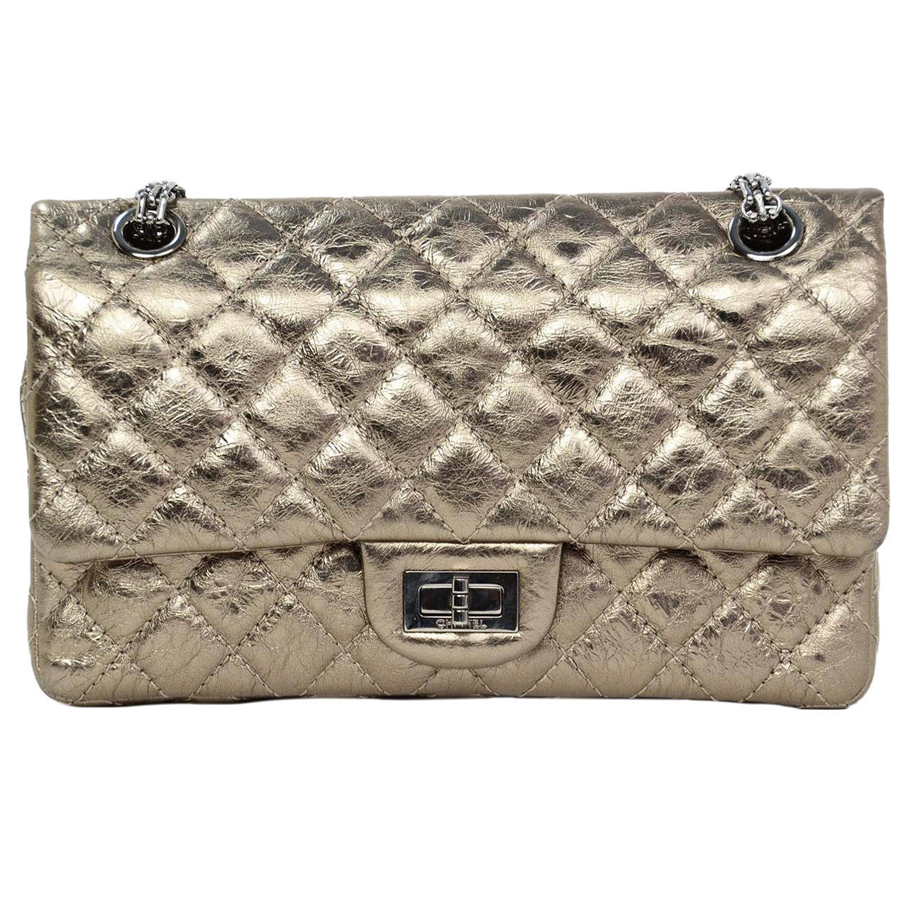 CHANEL Bronze Metallic Quilted Leather 2.55 225 Double Flap Classic Bag