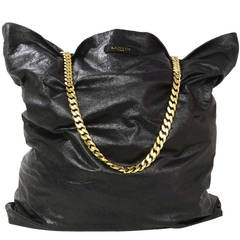 LANVIN Black Distressed Leather "Paper Bag" Tote w/ Chain rt. $1, 747