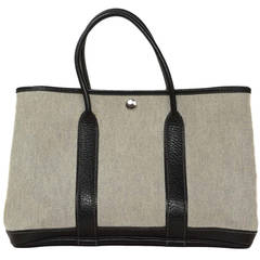 HERMES Limited Edition Grey and Black Garden Party PM W/ Bolduc Ribbon Lining