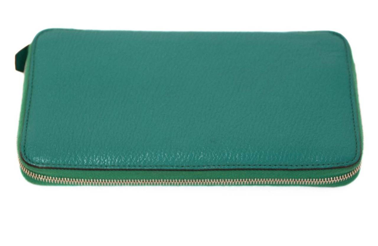 HERMES Turquoise Clemence Leather Vision II Zip Wallet Agenda