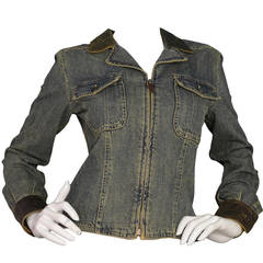 CHANEL Distressed Denim Jacket With Leather Trim