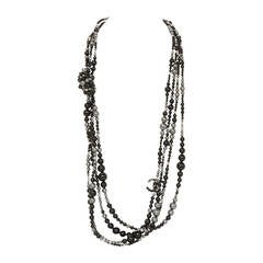 CHANEL 2014 Black & Grey Multi-Strand faux Pearl CC Necklace rt. $3, 000