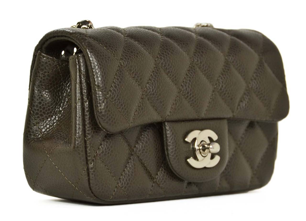 CHANEL Dark Brown/Olive Caviar Leather Extra Mini Classic Cross Body