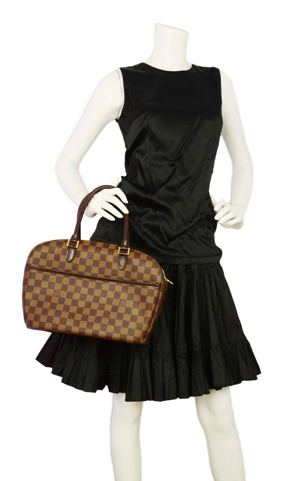 Unisex Pre-Owned Authenticated Louis Vuitton Damier Ebene Sarria Horizontal  Canvas Brown Handbag Top HandleBag
