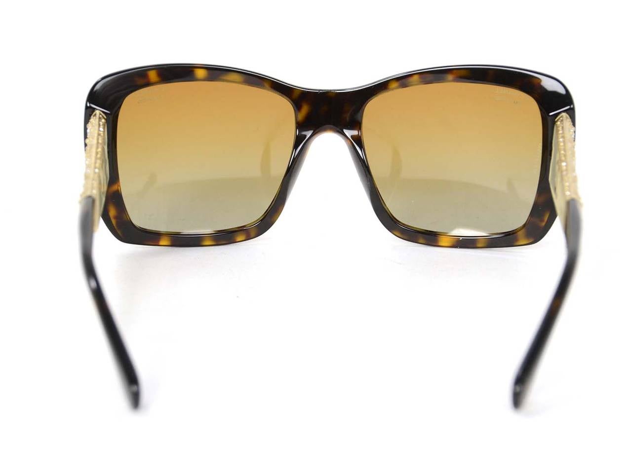 CHANEL NIB Tortoise Resin Bijoux Rhinestone Polarized Sunglasses rt. $1, 350 In Excellent Condition In New York, NY