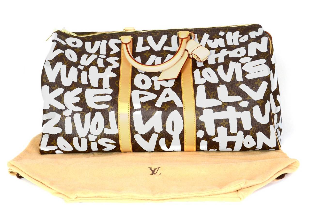 LOUIS VUITTON Sprouse Silver Grey Graffiti 50cm Keepall Travel Bag 5