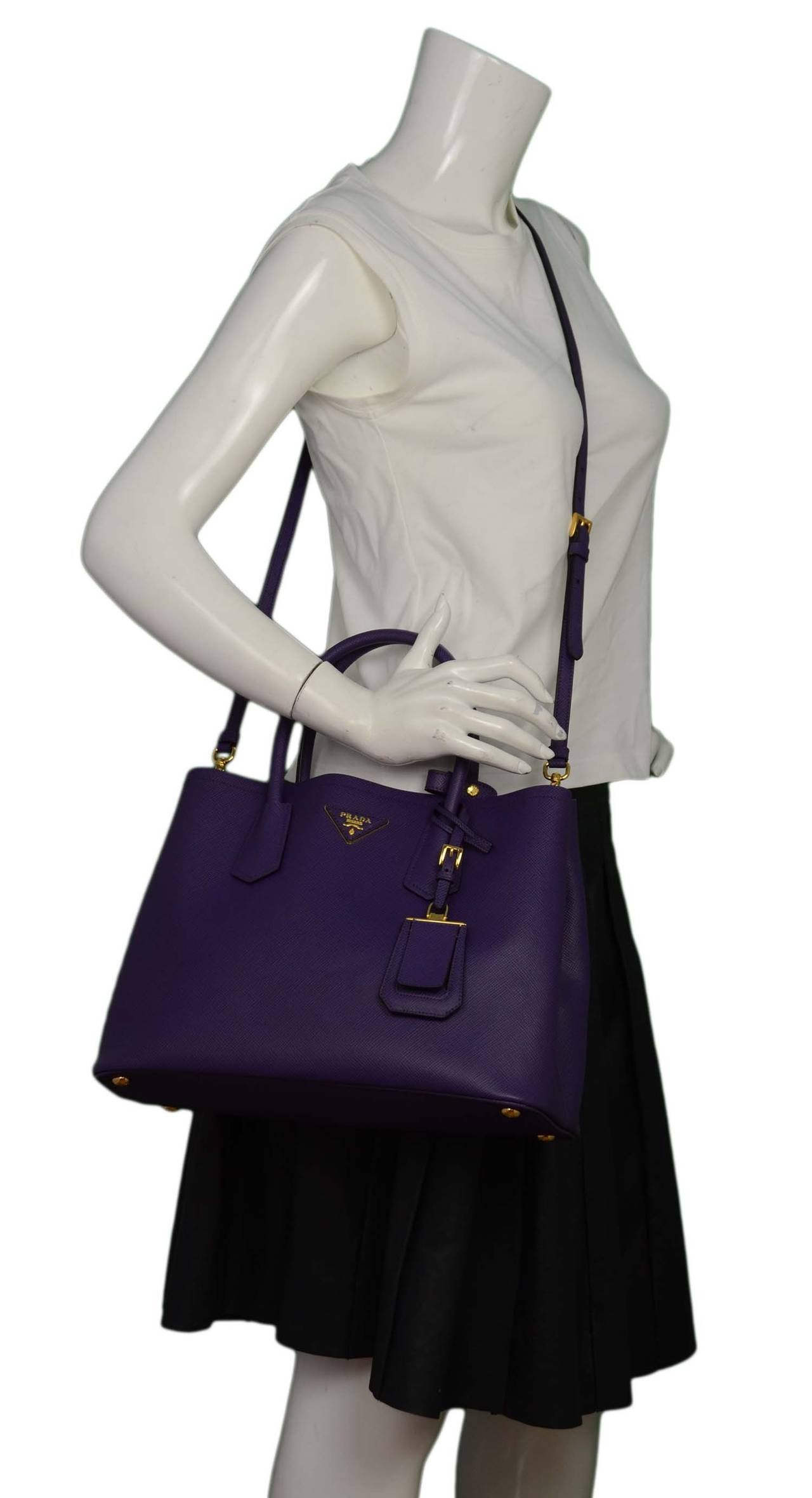 PRADA Viola Purple Saffiano Leather Tote Bag w/ Strap BN2775 rt. $2, 650 3