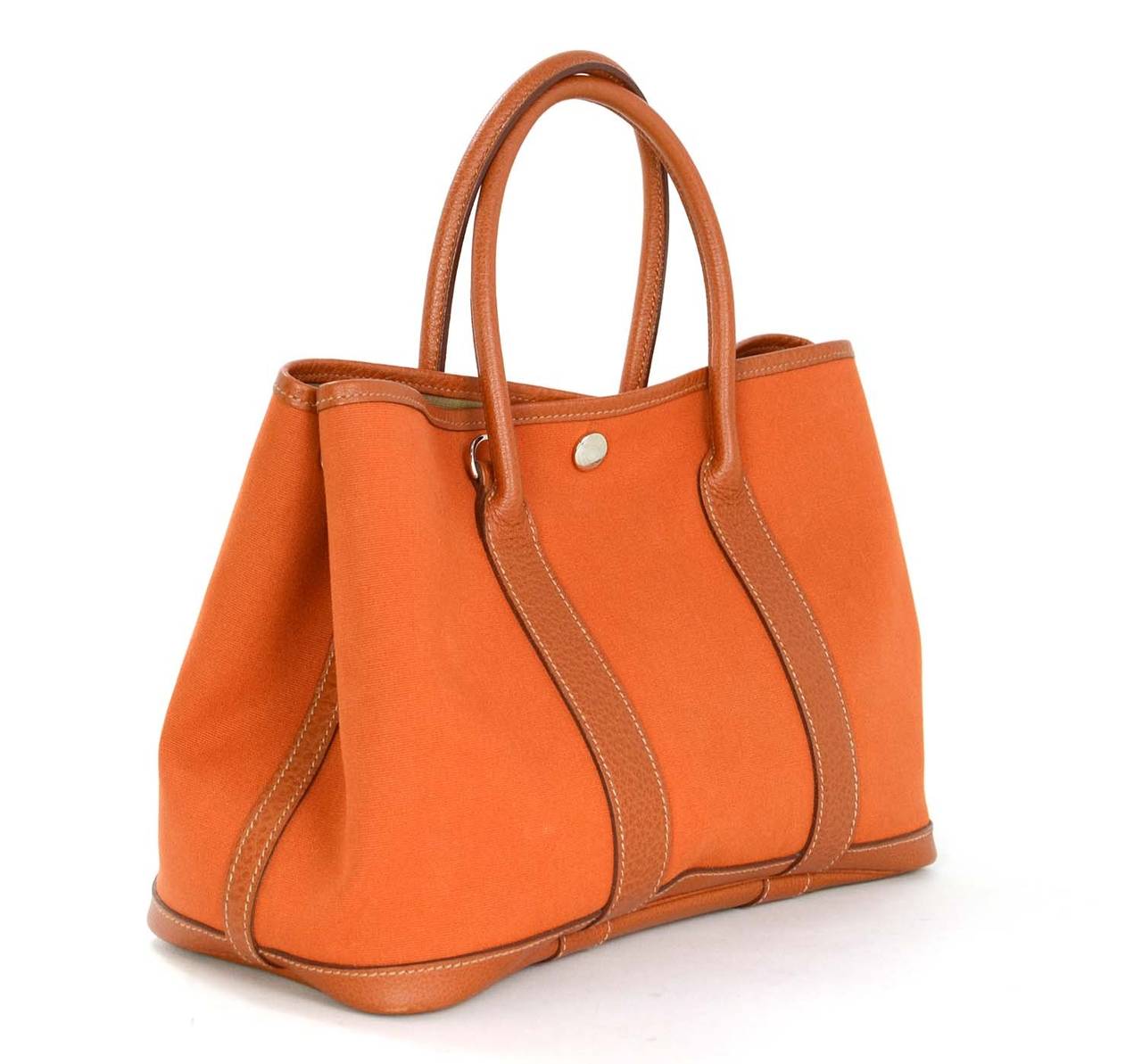 Hermes Orange Toile & Leather Garden Party PM Tote Bag with Strap