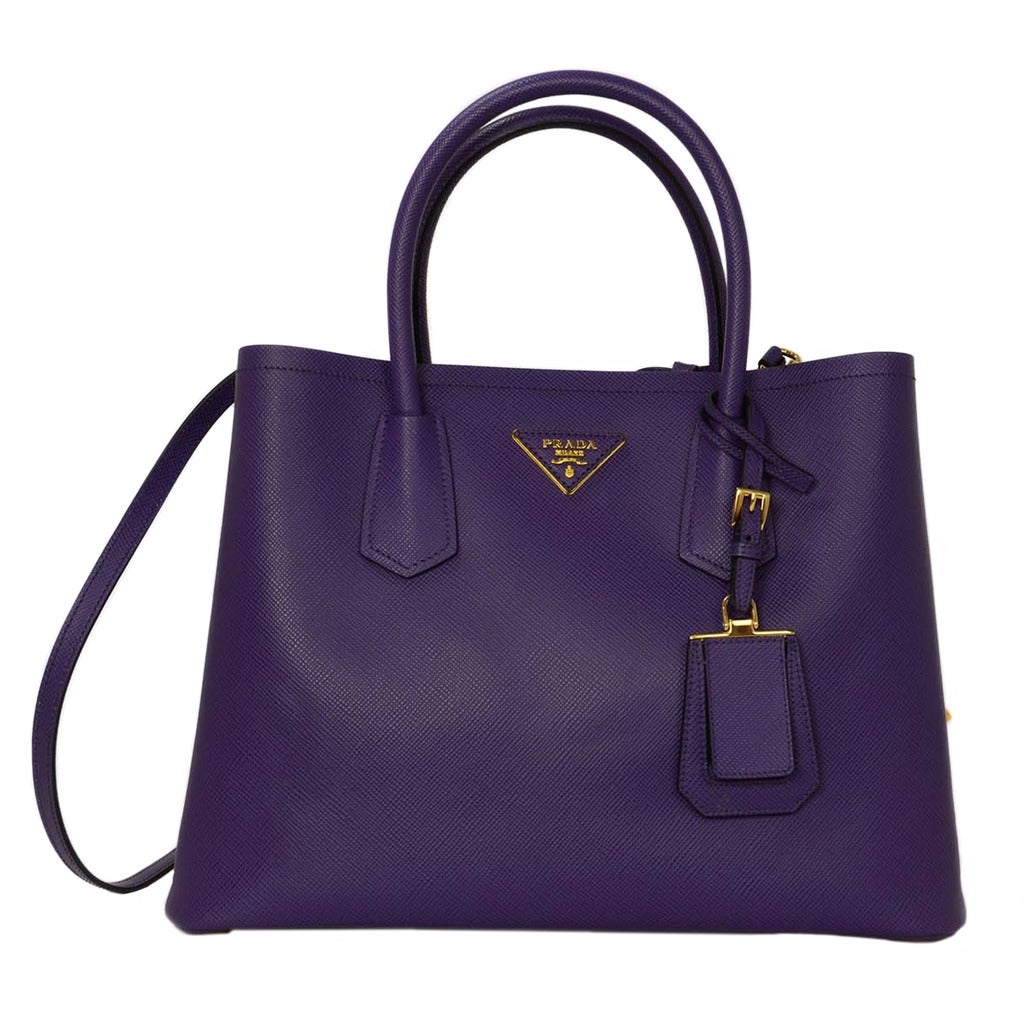 PRADA Viola Purple Saffiano Leather Tote Bag w/ Strap BN2775 rt ...  