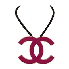 CHANEL 2008 Fuschia Pink Resin XL CC Necklace