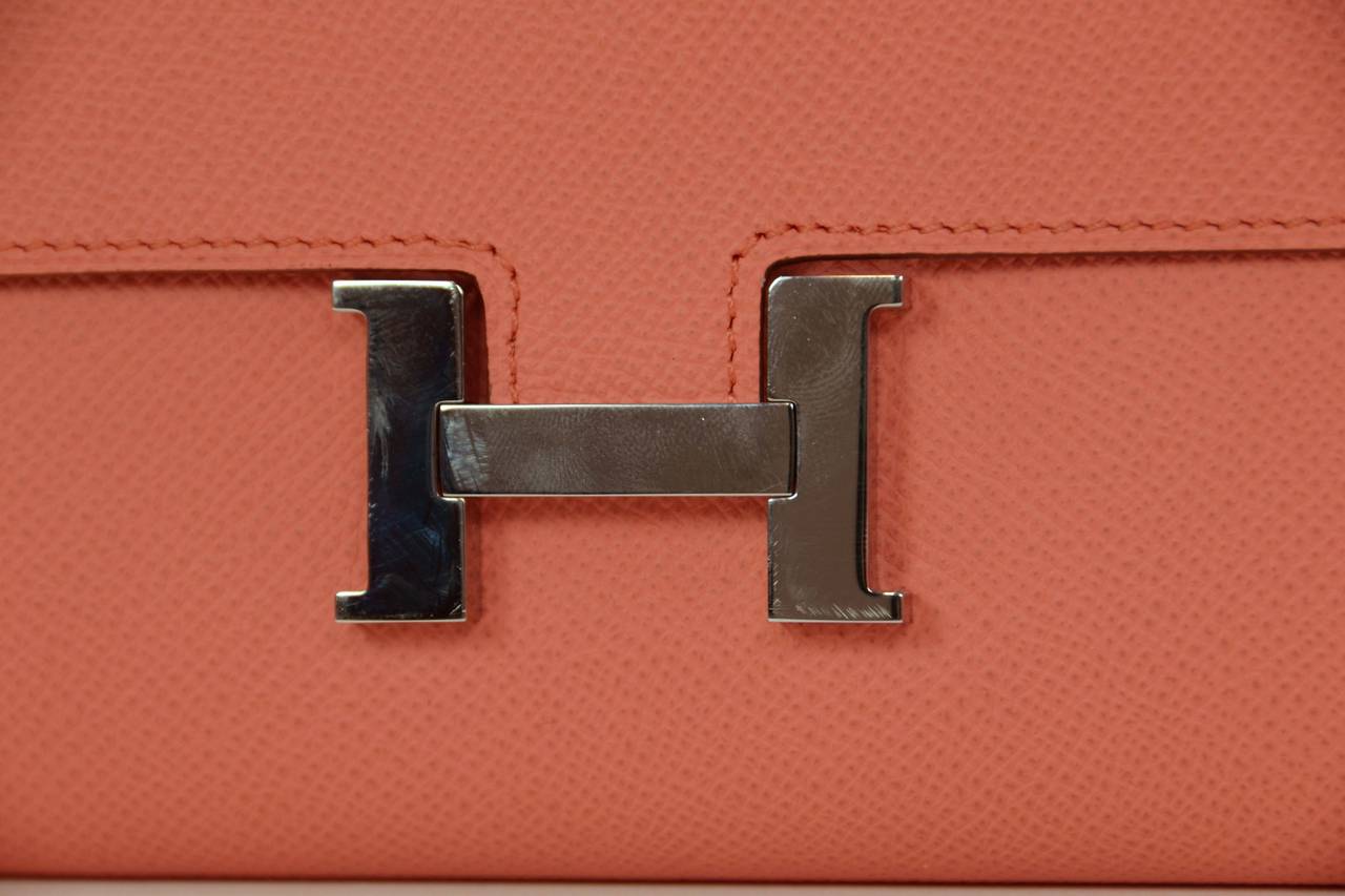 HERMES 2013 Flamingo Peach Epsom Long H Constance Wallet/Clutch PHW In Excellent Condition In New York, NY
