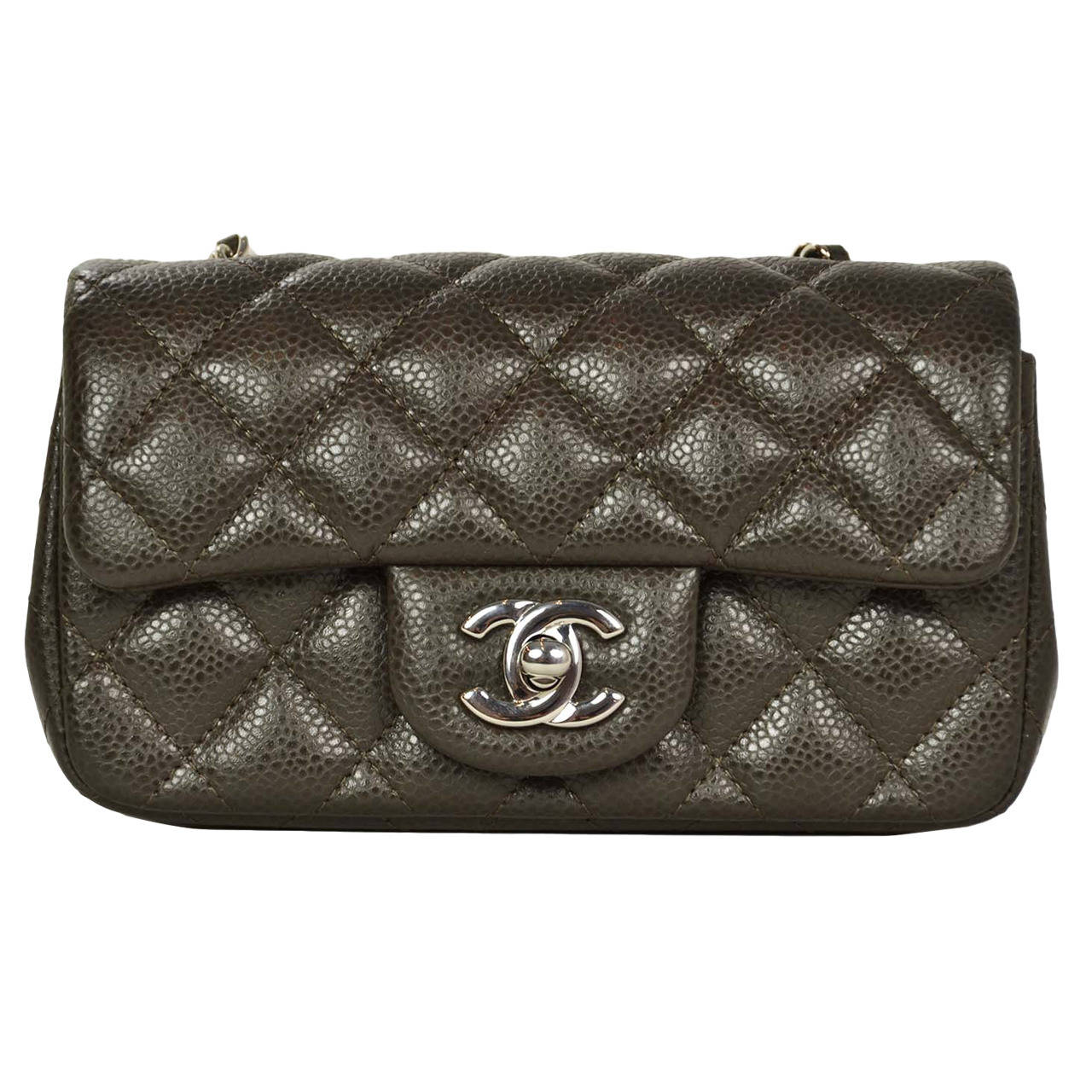 CHANEL Dark Brown/Olive Caviar Leather Extra Mini Classic Cross Body Bag at  1stDibs